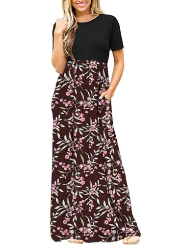 Image of DEARCASE Maxi Dress for Women Short Sleeve Casual Summer Loose Plain Comfy Long Dresses with Pockets