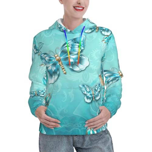 Sweat à capuche femme bleu clair coupe ajustée imprimé papillon EdWal