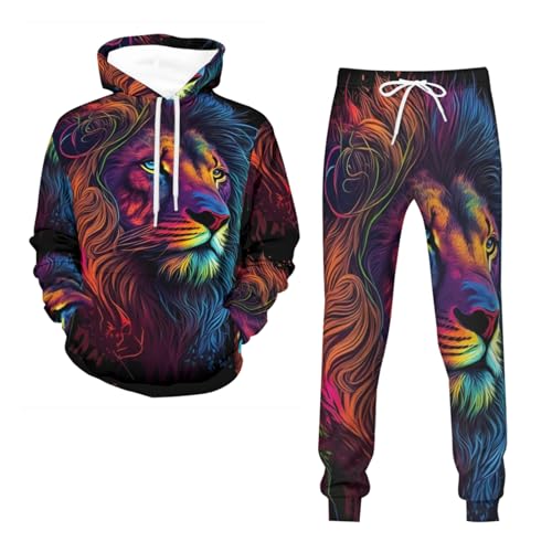 Conjunto deportivo de 2 piezas con estampado de león 3D para hombre, sudadera de manga larga, chaquetas y pantalones activos, león 3, 6XL
