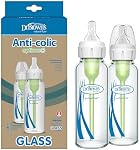 Dr. Brown’s Natural Flow® Anti-Colic Options+™ Narrow Glass Baby Bottles, 2-Pack, 8 oz/250 mL (Packaging May Vary) & Soft Touch Bottle Brush, Blue