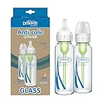 Dr. Brown's Natural Flow Anti-Colic Options+ Narrow Glass Baby Bottle 8 oz/250 mL, with Level 1 Slow Flow Nipple, 2 Pack, 0m+