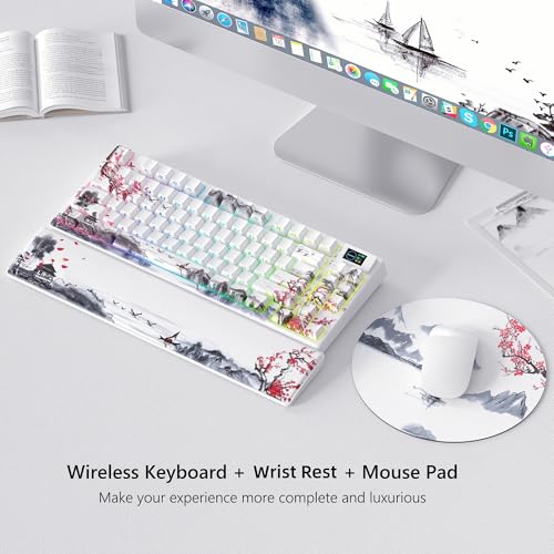 Image of Womier SK80 PRO 75% Wireless Mechanical Gaming Keyboard, Theme 3-Modes Hot Swappable Custom Keyboard w /Wrist Rest, Gasket RGB Keyboard for Mac /Win, Red Plum