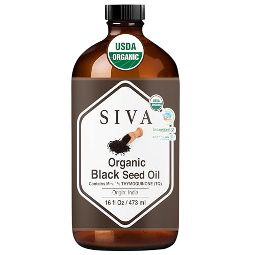 Image of Siva Black Seed Organic Oil 16oz (473ml) Premium Cold-Pressed Organic Carrier Oil for Face, Skin Care, Body Massage, Hair Care, Hair Oiling & Scalp Massage