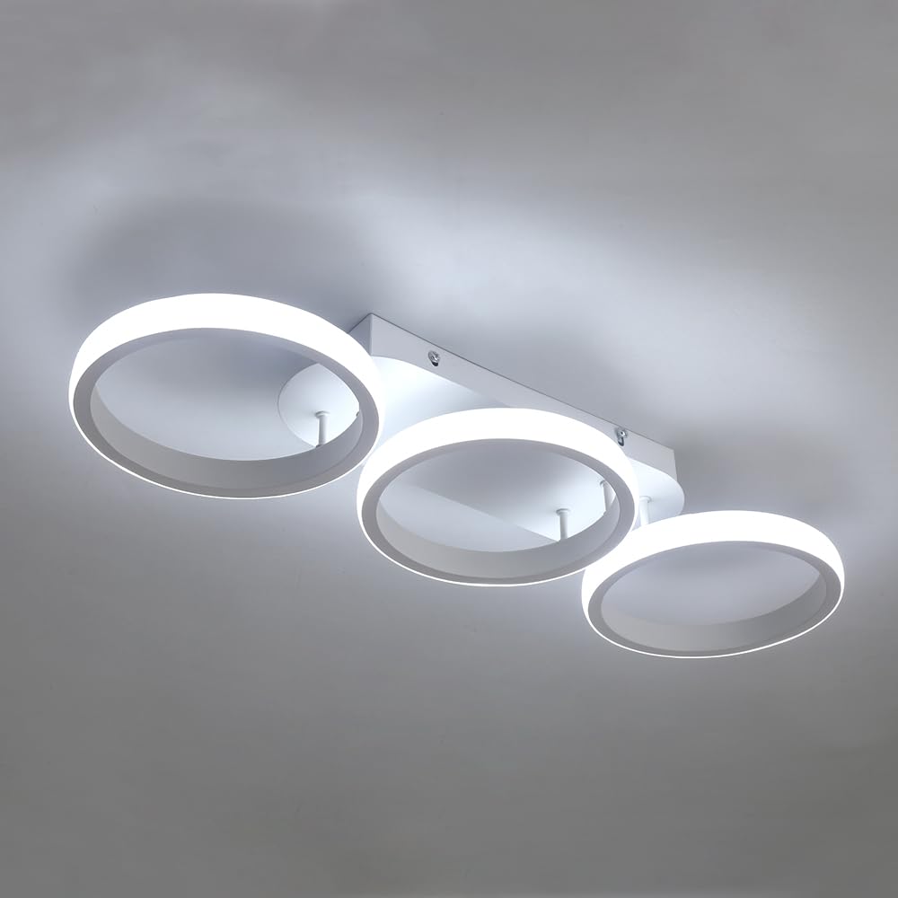 Kaniker 30W Modern LED Ceiling Light, 3-Ring Dimmable Flush Mount Fixture, 6000K Cool White Aluminum Lighting for Living Room, Bedroom, Kitchen, Hallway