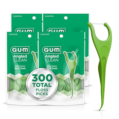 GUM Angled Clean Dental Floss Picks Extra-Strong Shred-Resistant Floss with Easy-Grip Handle Angled for Easy Reach Fresh Mint Flavor 75 Count (Pack of 4) 300 Total