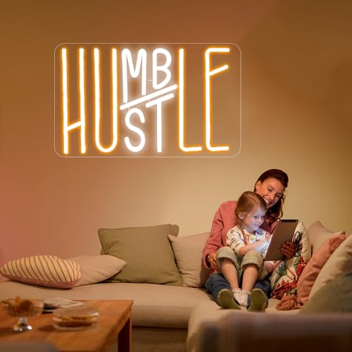 Image of Hustle Neon Sign, Humble LED Neon Lights Party Decorations Hustle Humble Wall Art Led Neon Lights for Gym Room Man Cave Decor Gaming Room Kids Room Classroom