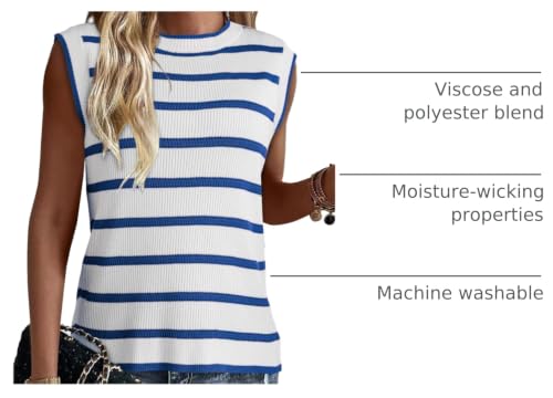 Image of Dokotoo Tank Top for Women 2026 Striped Casual Crewneck Sleeveless Lightweight Sweater Vest Knit Summer Clothes