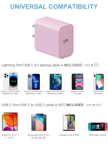 Image of Extra Long 10FT iPhone 14 13 12 Charger Fast Charging 20W PD USB C Wall Charger with Fast Charging Cable Compatible iPhone 14 /13 /12 /11 /Pro /Pro Max /Mini /Xs Max /XR /X, iPad - Pink