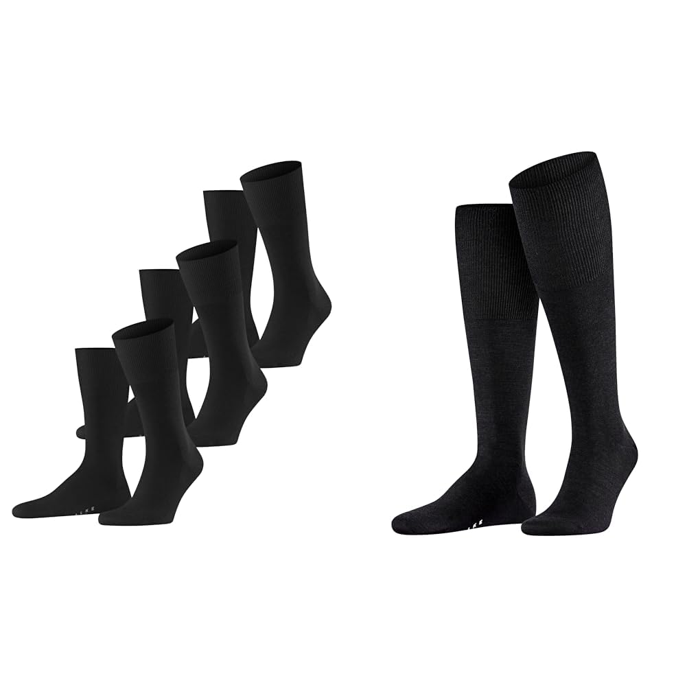 FALKE Herren Socken Airport 3-Pack M SO Wolle Baumwolle einfarbig 3 Paar, Herren Kniestrümpfe Airport M KH Wolle Baumwolle lang einfarbig 1 Paar
