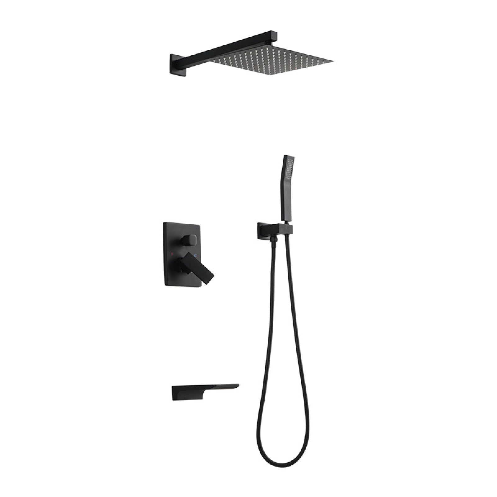 OZBMA Full Copper in-Wall Concealed Shower Set, Embedded Box, Flushed Wall Shower, Black 3 (Black 3)