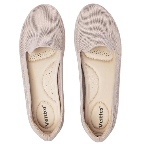 Image of Veittes Women's Wide Width Flats Shoes,Comfortable Breathable Casual Slip on Round-Toe Knitted Dressy Ballet Flats