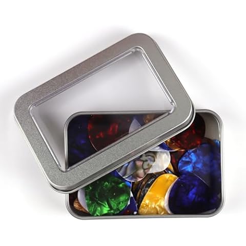 Fishknow Guitar Picks,60 Pcs Medium Celluloid Guitar Picks for Acoustic Guitar Bass and Ukulele Include a Tin Case for Storage Cover