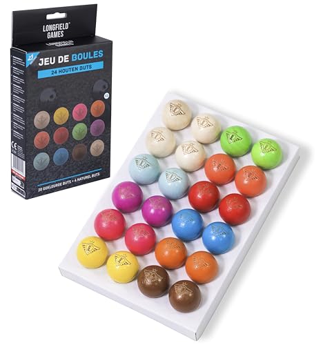 Engelhart Lot de 24 Cochonnets en Bois Ø 30 mm – 20 Colorés + 4 Naturels – But Pétanque Officiel – Accessoire Jeu de Boules – Bouchon Pétanque...
