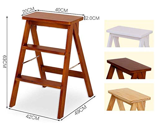 Escalera plegable de madera maciza con función de taburete multifunción 3