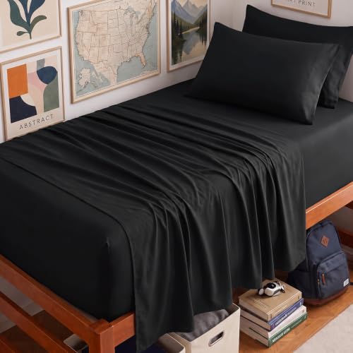 Image of CozyLux 4-Piece Twin XL Sheets, Fits 18-21 Inch Mattresses, Oeko-TEX | 2 Pillowcases, 1 Flat Sheet and 1 Fitted Sheet with All-Around Elastic and 21-Inch Deep Pocket for a Secure Fit, Black