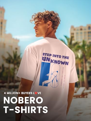 Image of Nobero Men's Oversized Graphic T-Shirt for Men | Soft Cotton | Drop Shoulder Relaxed Fit | Printed Casual Tshirt for Men