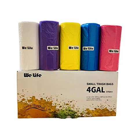 Small Trash Bags, 4 Gallon Garbage Bags 150PCS for Bathroom, Bedroom, Office, Kitchen, Home Waste Bin Plastic Trash Can Liner, Pets Litter Bags. Diaper. (4 GAL) bolsas de plastico para basura Cover