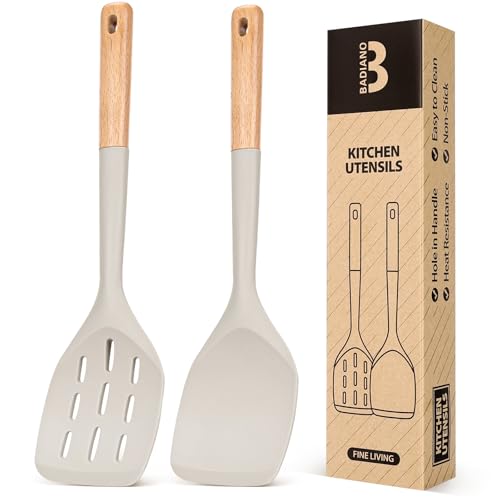 Pack of 2 Silicone Spatula, Non Stick Cooking Utensil Set Wooden Handle Kitchen Turner for Baking...