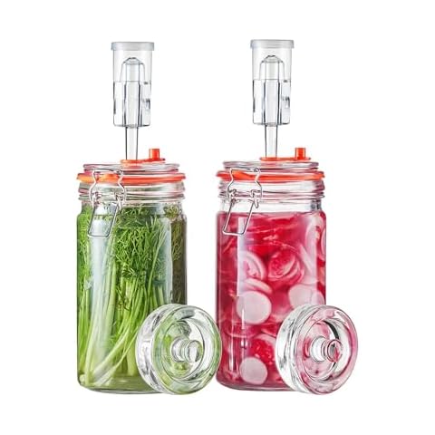 JILLMO Fermentation Jar, 1 Liter Fermentation Jar with Fermenting Weights and Airlocks, Pack of 2 Cover