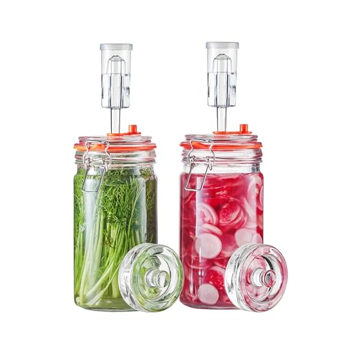 JILLMO Fermentation Jar, 1 Liter Fermentation Jar with Fermenting Weights and Airlocks, Pack of 2