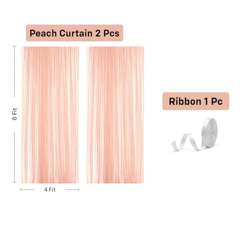 Image of Party Propz Peach Net Curtain for Decorations - 3 Pcs Background Decoration Cloth, Birthday Backdrop for Decoration, Anniversary, Festival, Party, Wedding Backdrop Decorations for Home