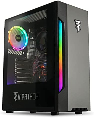 ViprTech Whiteout Gaming PC Desktop Computer - AMD Ryzen 5 5600G (12-Core 4.4Ghz), AMD Radeon RX Vega 7 Graphics, 16GB DDR4 RAM, 128GB NVMe SSD, 1TB HDD, WiFi, RGB, 1 Year Warranty, Black