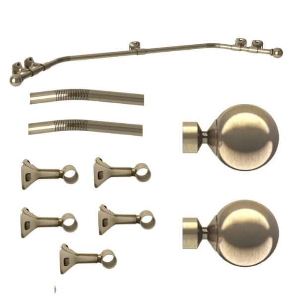 28mm Eyelet 3-Sided Bay Window Curtain Pole Set – Heavy Duty Metal Curtain Pole with Ball Finials & Square Brackets – Suitable for Eyelet Curtains (Antique Brass, 500cm)