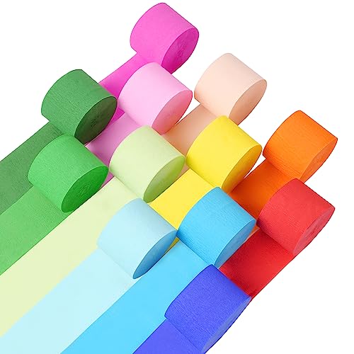 Image of 12 Rolls Crepe Paper Streamers - 12 Colors, Colorful Birthday Streamers for Birthday, Wedding, Baby Shower, Ocean, Rainbow, Bachelorette Party Decorations