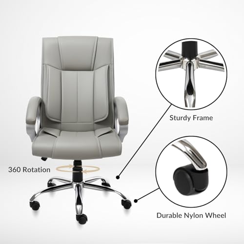 Image of activa Ergonomic Office Chair | Premium Leatherette Boss Chair with Padded Seat & Backrest | Adjustable Height Seat for Work /Study /Gaming (Kylie, Grey)