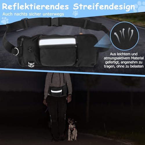 ZESTEFY Leckerlibeutel Hundetraining, Robuste Bauchtasche mit Kotbeutelspender, Flaschenhalter, Reflektor & Verstellbarem Gurt – Wasserdichtes Hundezubehör für Gassi, Training & Outdoor