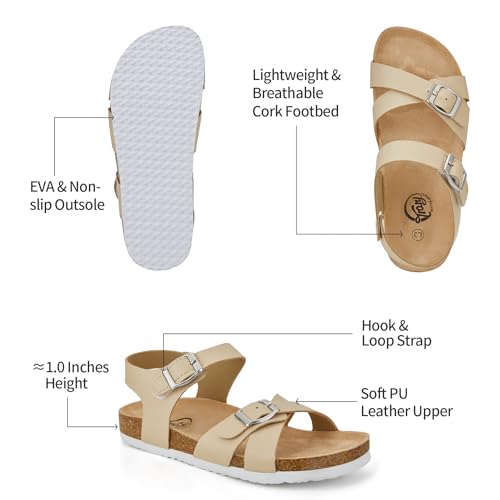 Image of Trary Girls Sandals Open Toe Casual Summer Shoes with Cork Footbed Comfortable Flat Sandals for Little Kids