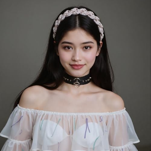 Gothic Punk Choker for Women, Handmade PU Leather Collar with Crystal Rivets Soft Inner Fur Comfortable Necklace2