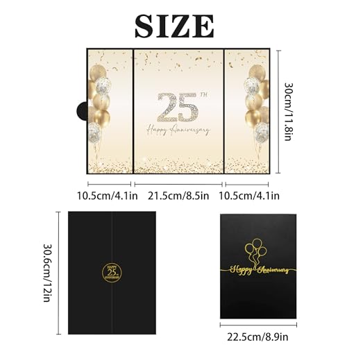 Image of DARUNAXY Black Gold 25th Anniversary Party Decorations, Happy 25th Anniversary Alternative Signature Guest Book for Parents Cheers to 25 Years Gifts 25 Anniversary Signing Card Board Party Supplies