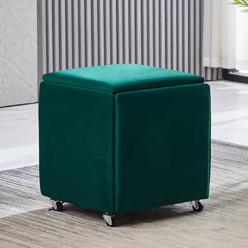5-in-1 Stackable Ottoman Cube with Wheels - Versatile Movable Stools