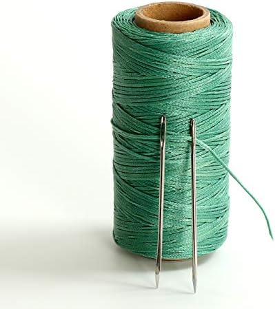120 Meters 300D 1.2mm Sewing Waxed Thread with 2 Needles Leather Craft Hand Stitching Waxed Thread Cords AWL Shoes Bags Repair (Green)