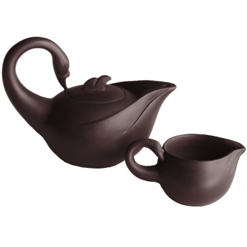 Brown Graceful Swan 3 Piece Yixing Teapot Set