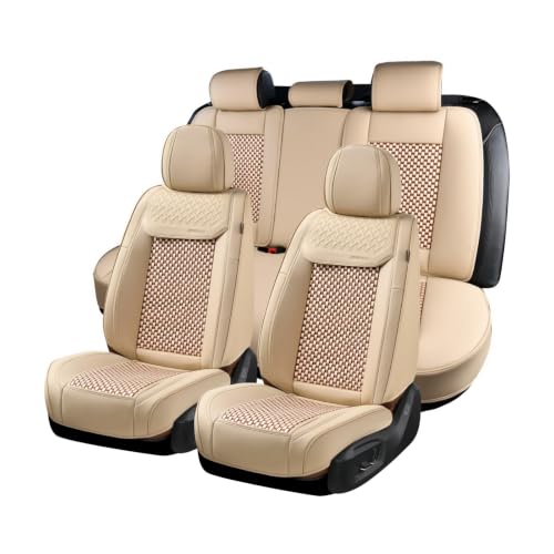 Image of Coverado 2 in 1 Seat Covers for Car Full Set, Conversions Between Warm Suede and Cold Ice Silk for Car Seat Protector Car Accessories Universal Fit for Most Cars SUVs and Trucks(Beige)