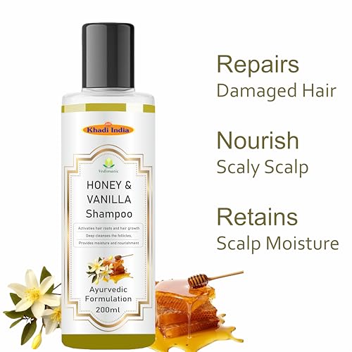 Image of Khadi Vedimatic Natural Honey & Vanilla Hair Shampoo | Herbal Shampoo for Soft Hair | Shampoo for Hair Growth | Anti-Dandruff Shampoo (Pack of 1, Honey Vanilla)