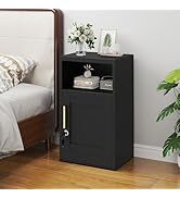 pozdeg Metal Black Nightstand with Lockable, 27.56" Small End Table Storage Cabinet with Door and...