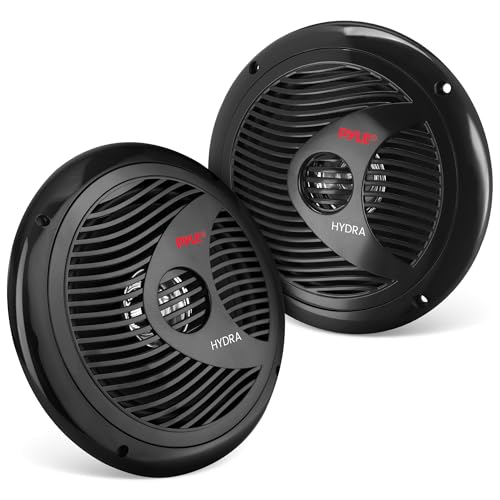 Pyle 6.5 Inch Dual Marine Speakers - 2 Way Waterproof and Weather Resistant Outdoor Stereo Sound System with 400 Watt Power, Polypropylene Cone and Butyl Rubber Surround - 1 Pair - PLMR605B(Black)