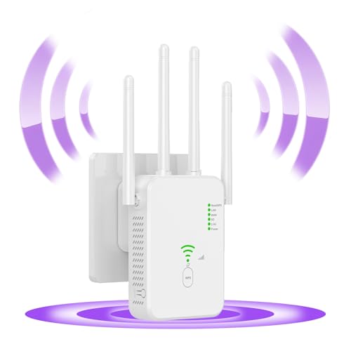 Amplificador Señal WiFi, Repetidor WiFi, Extensor WiFi 4 Antenas 2 Puertos LAN con WPS, Repetidor WiFi Remoto Mejora Considerablemente la Cobertura WiFi para Oficinas y Hogares (Blanco)