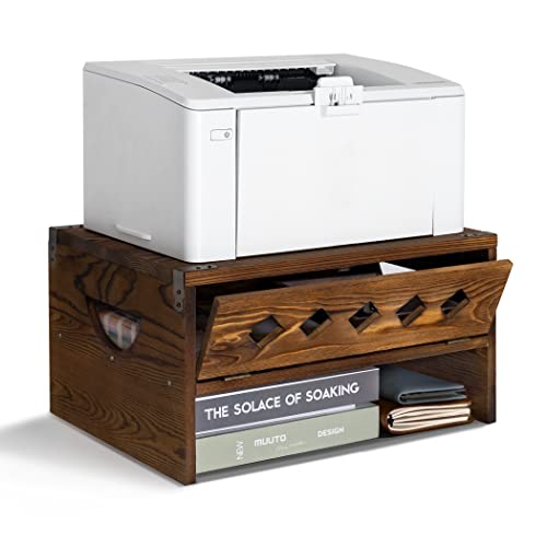 Tektalk Druckerständer, Schreibtischständer für Drucker, Druckerregal mit 2-Schichten Holzablageböden, für Faxgerät, Scanner, Dateien, Bücher - Braun Cover