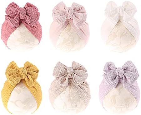 JIAHANG Baby Girl Hair Bow Turban Hat Knotted Head Wrap Oversized Bow Beanie India Cap for Spring Summer Newborn Infant Toddlers 6PCS