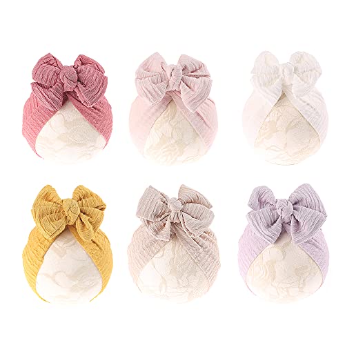 Jiahang Baby Girl Hair Bow Turban Hat Knotted Head Wrap Oversized Bow Beanie India Cap For Spring Summer Newborn Infant Toddlers 6Pcs #TOP3