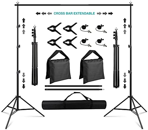 Backdrop Stand 8.5×10ft, SEDGEWIN Adjustable Photography Background Support System Kit for Photo Video Studio Screen with Carry Bag,Spring Clamps Backdrop Muslin Clip Holder