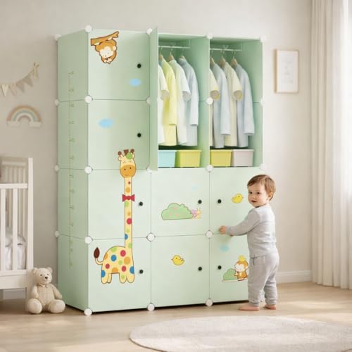Image of Mevigo Foldable Plastic Wardrobe for Clothes - 12- Door Baby Cupboard for Clothes Storage, Wardrobe for Kids, Plastic Almirah, Collapsible Wardrobe for Kids Livingroom & Home -
