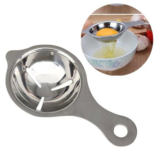 Egg White Yolk Separator Stainless Steel Filter Divider Spoon Design Tool Healthy Breakfast, Meals, Snacks, Kitchen Food Easy & Fast Eggs Recipe Free Mount Hanging Hole Easy Wash Non-Stick Rust-Proof