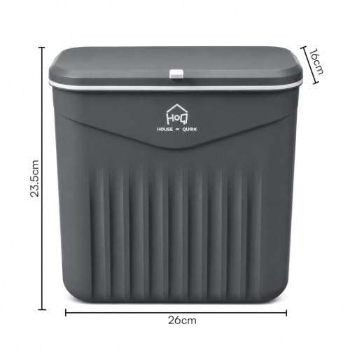 Image of House of Quirk 7L Hanging Kitchen Trash Can with Lid, Wall Mounted & Cabinet Door Waste Bin, Double-Sided Opening (Slate Grey)