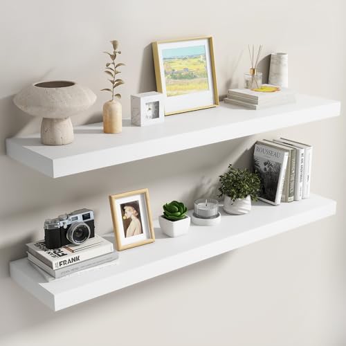 Image of Dreamland White Floating Shelves 48 Inch Long,8 Inch Deep Floating Shelves,48 inch W x 8 inch D Wall Shelves for Bedroom,Living Room,Kitchen,Bathroom,Set of 2