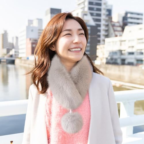 Faux Fur Collar Women's Neck Warmer Scarf Wrap Fur Scarves Winter Cold Weather Rabbit Knitted Fuzzy with Hairball3